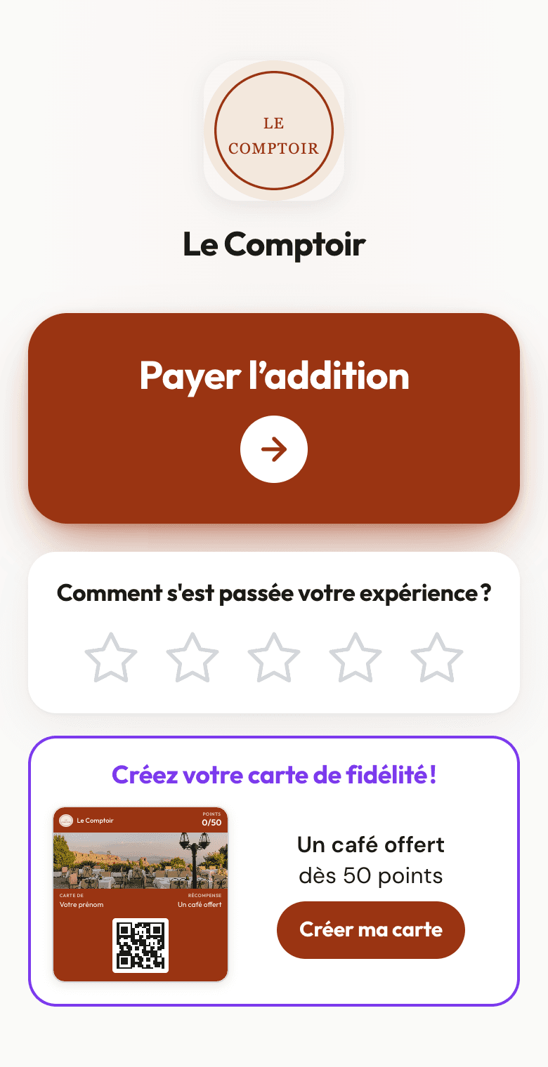 La page que voit le client quand il scanne le QR code